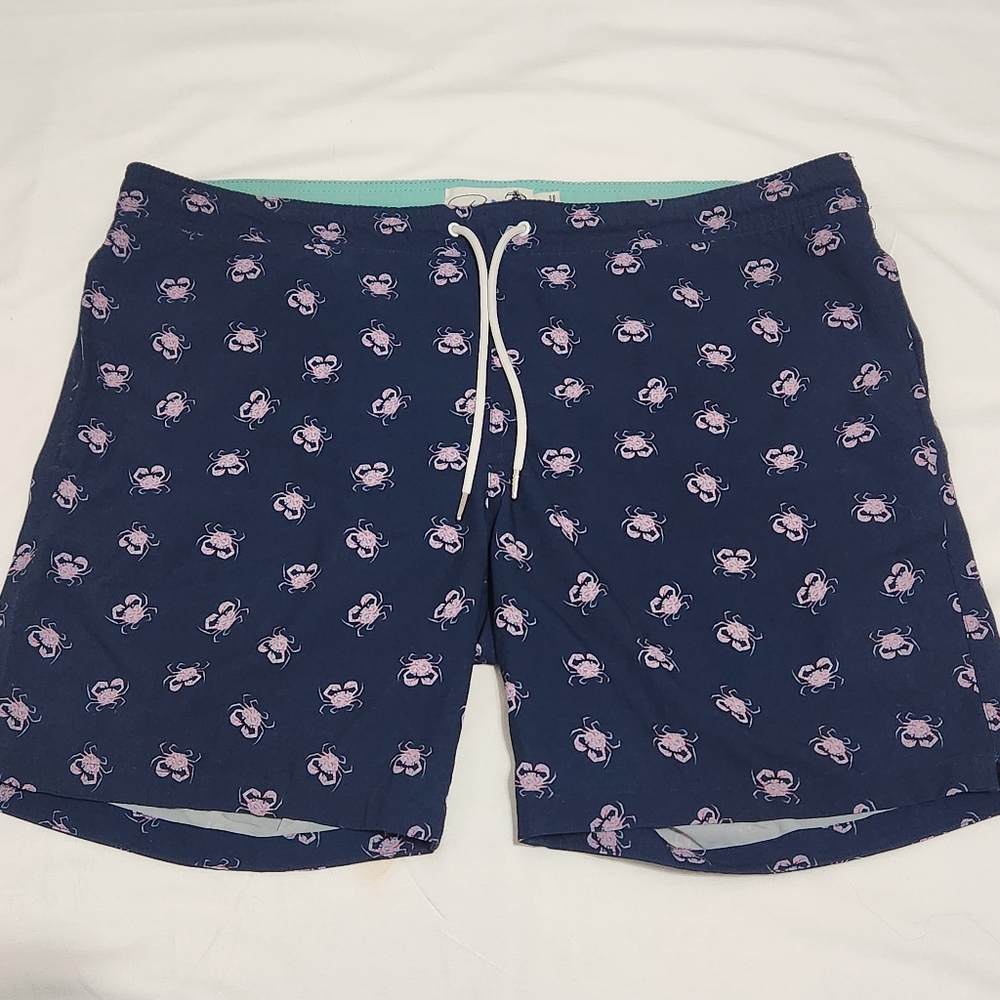 Bonobos Navy Blue Pink Crabs Swim Trunks Shorts Drawstring Beach Summer M